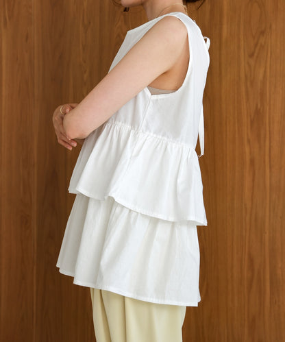 Cotton tiered sleeveless blouse