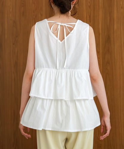 Cotton tiered sleeveless blouse