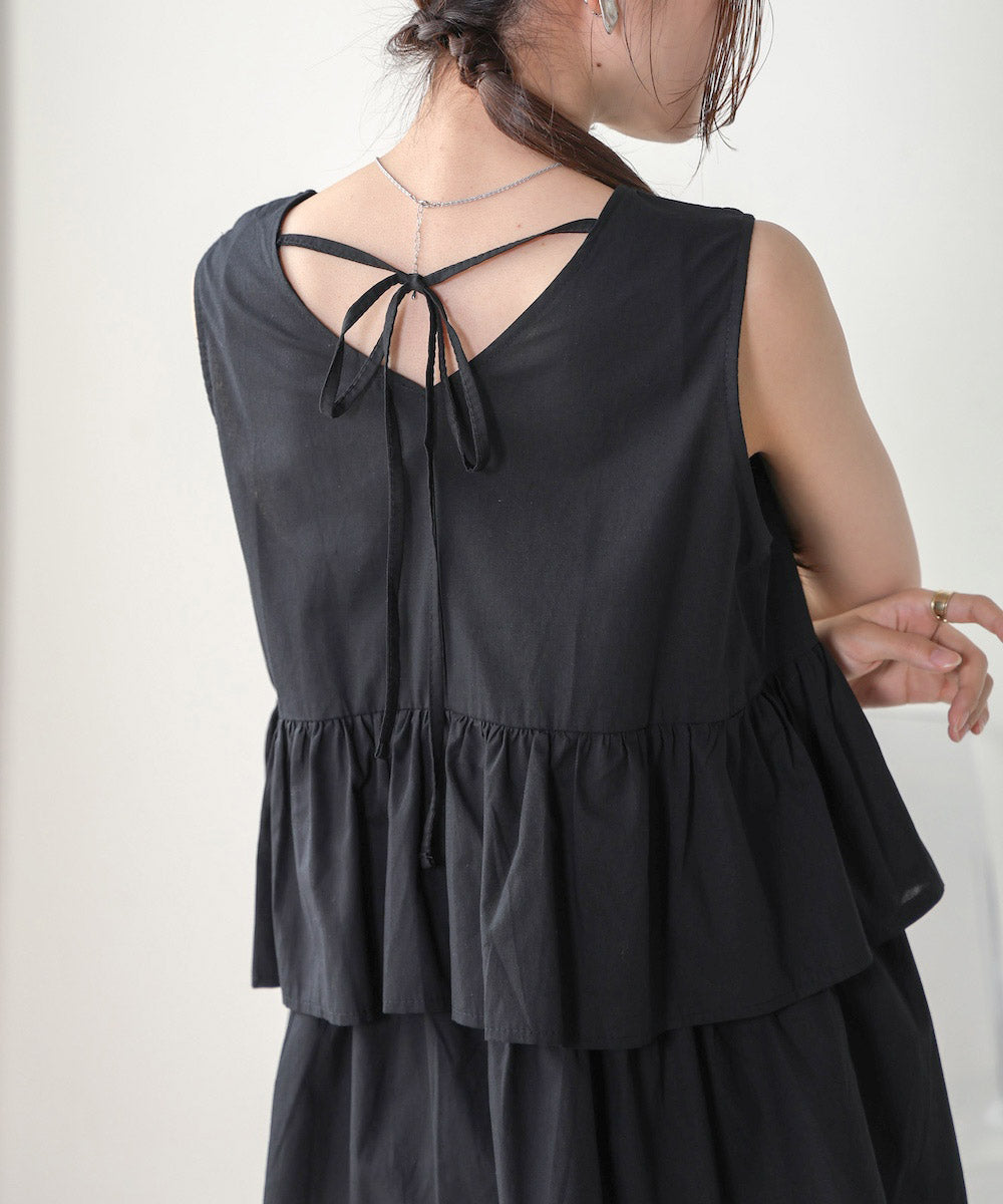 Cotton tiered sleeveless blouse