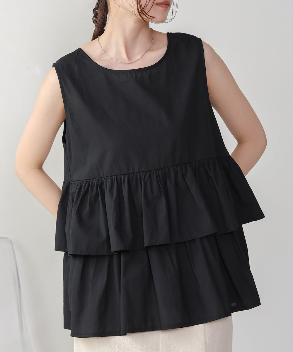 Cotton tiered sleeveless blouse