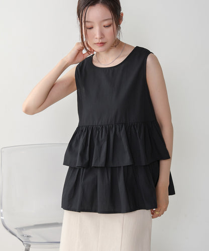 Cotton tiered sleeveless blouse