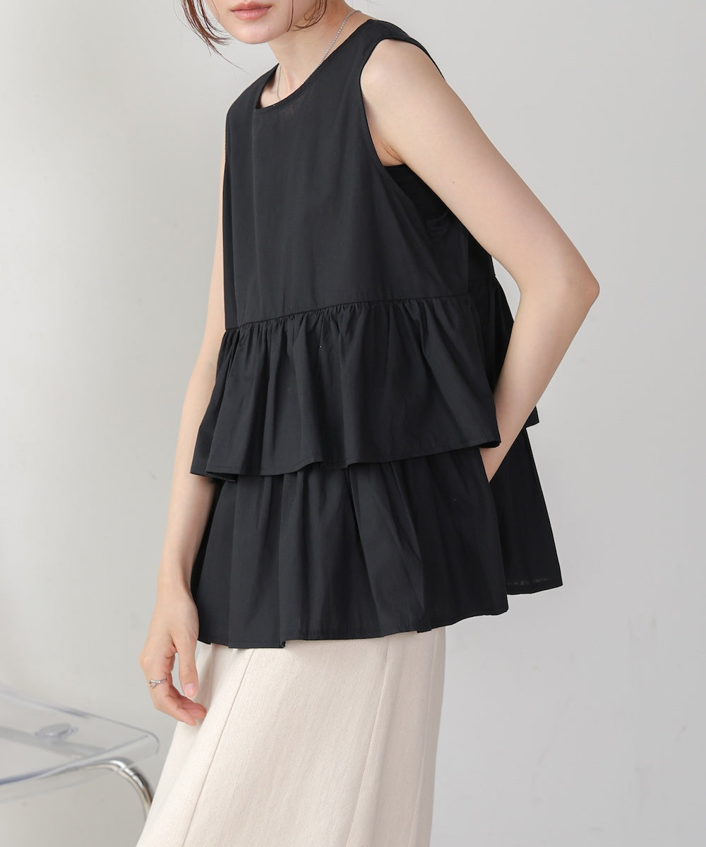 Cotton tiered sleeveless blouse