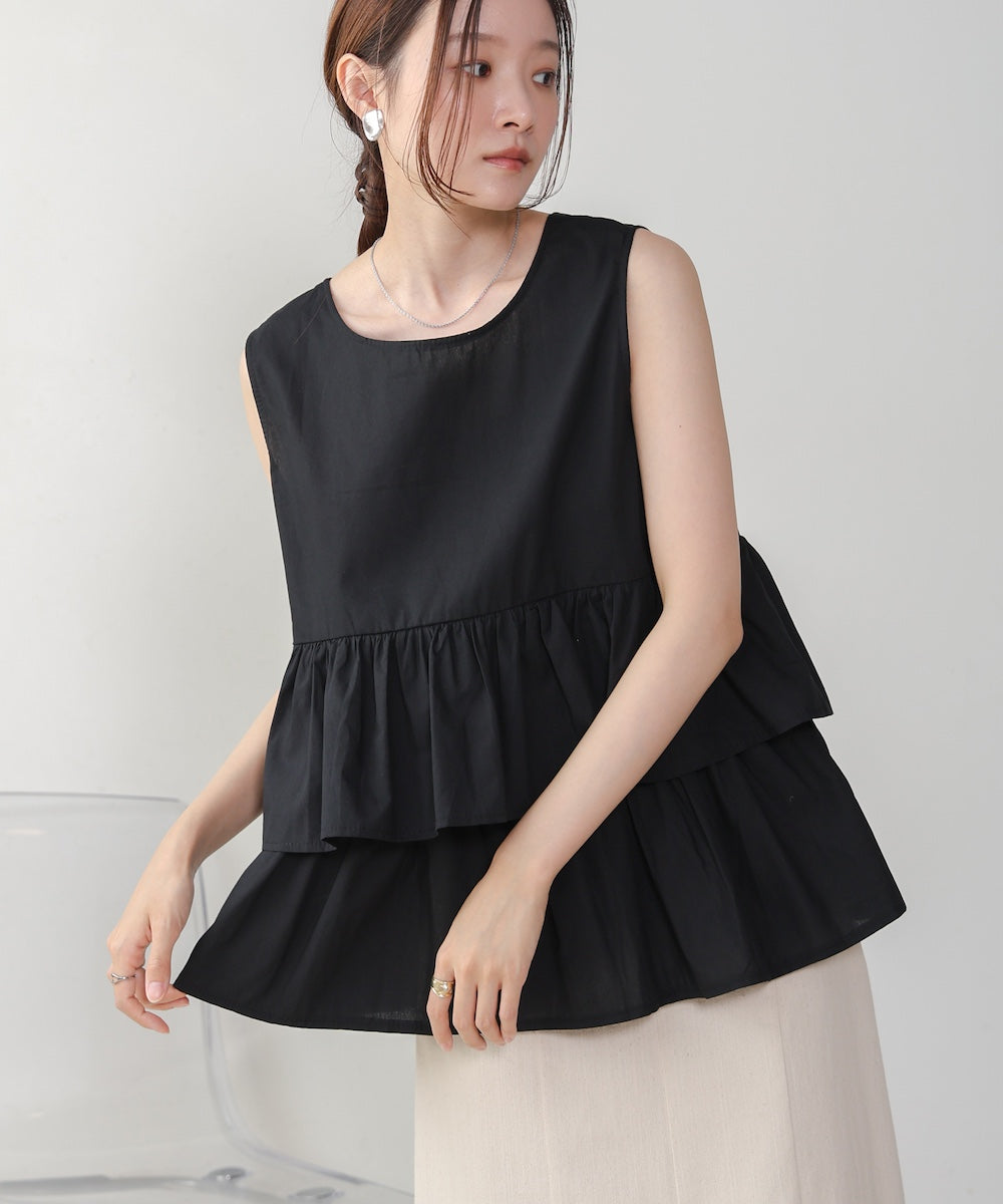 Cotton tiered sleeveless blouse