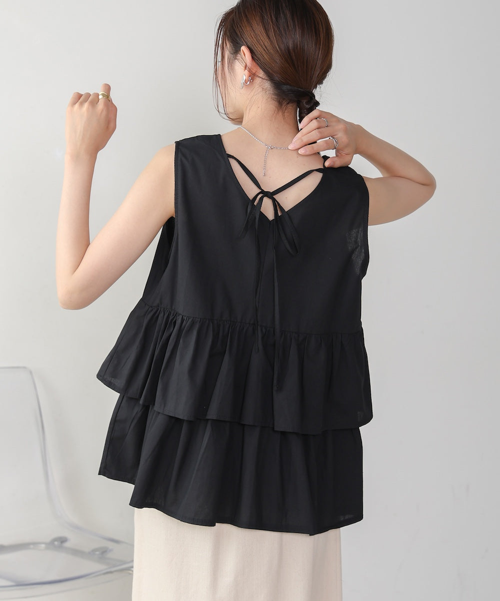 Cotton tiered sleeveless blouse