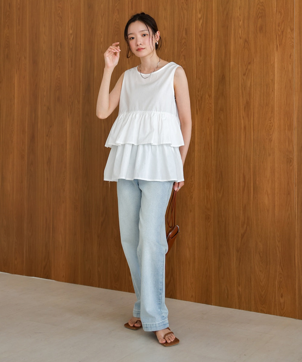 Cotton tiered sleeveless blouse