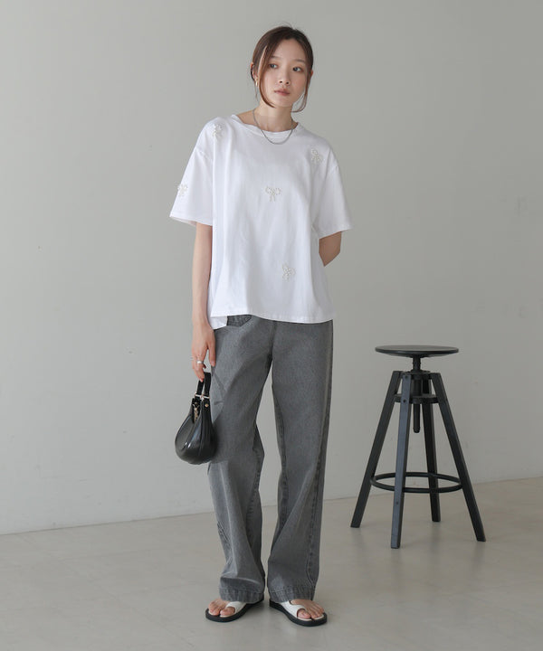 ribbon pearl t-shirt