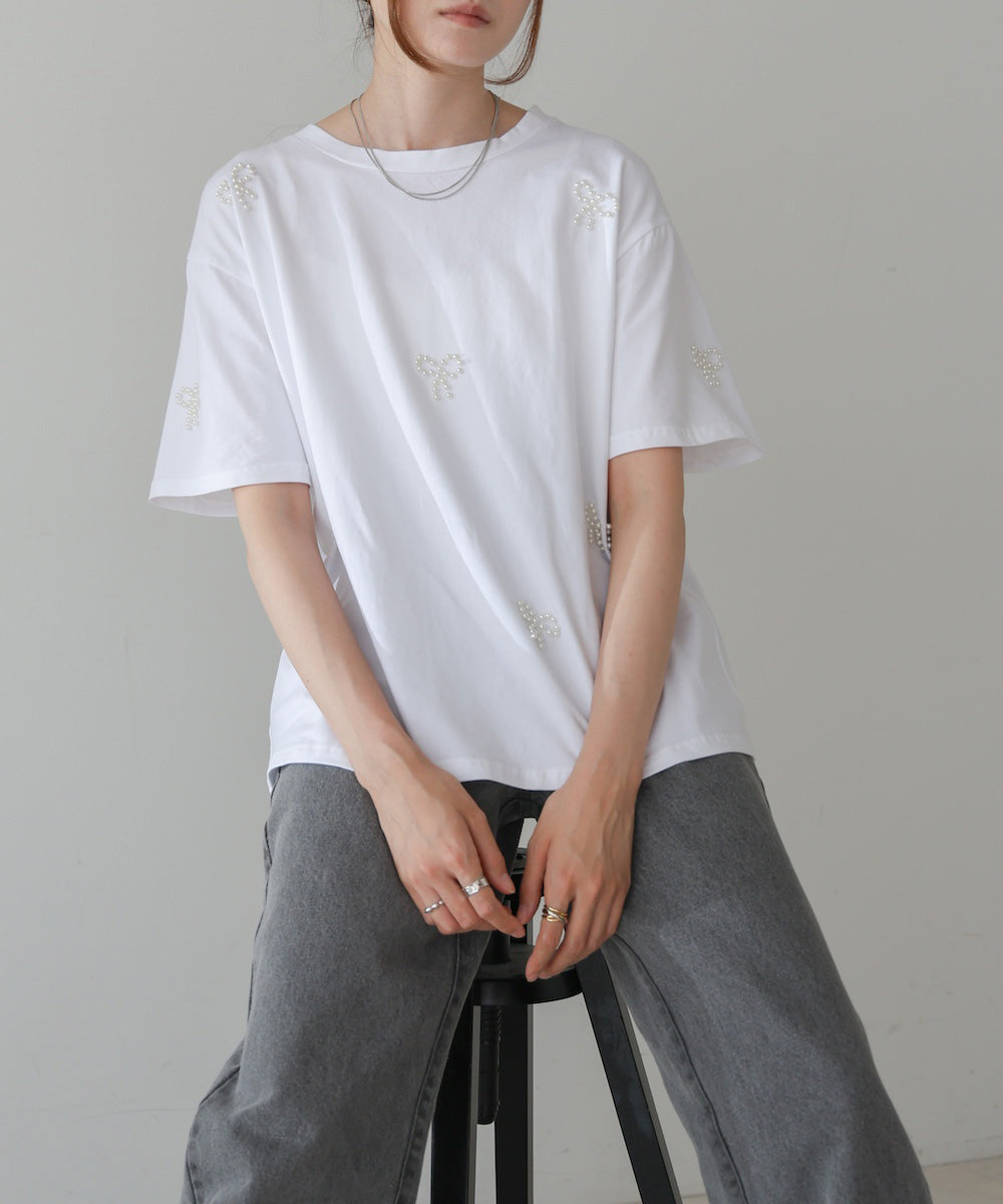 ribbon pearl t-shirt