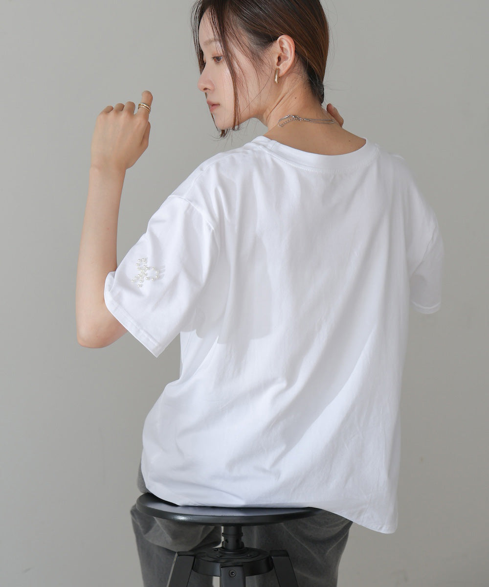 ribbon pearl t-shirt