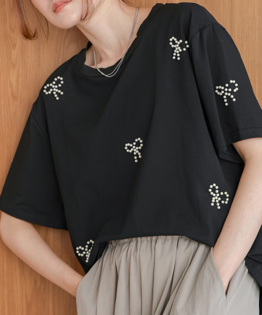 ribbon pearl t-shirt