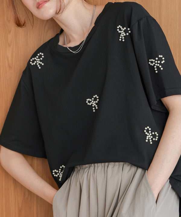 ribbon pearl t-shirt