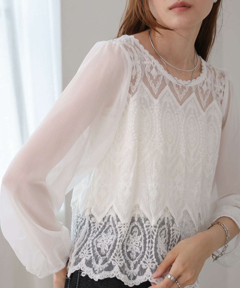 cotton lace chiffon switching tops