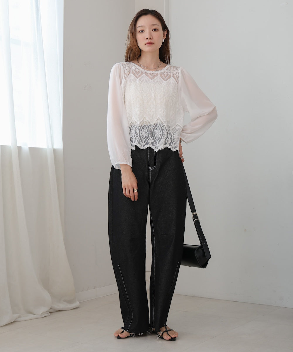 cotton lace chiffon switching tops