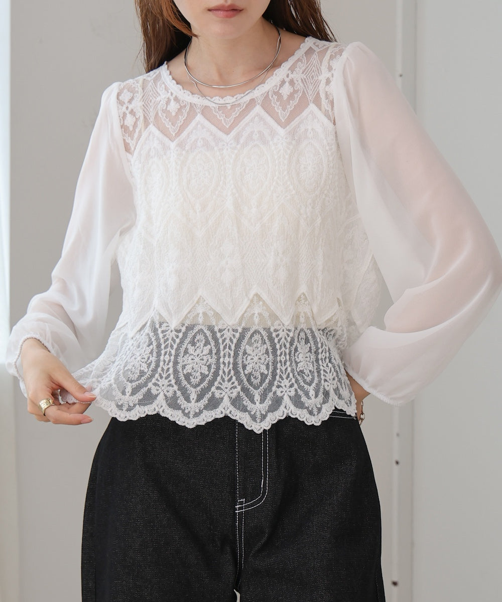 cotton lace chiffon switching tops