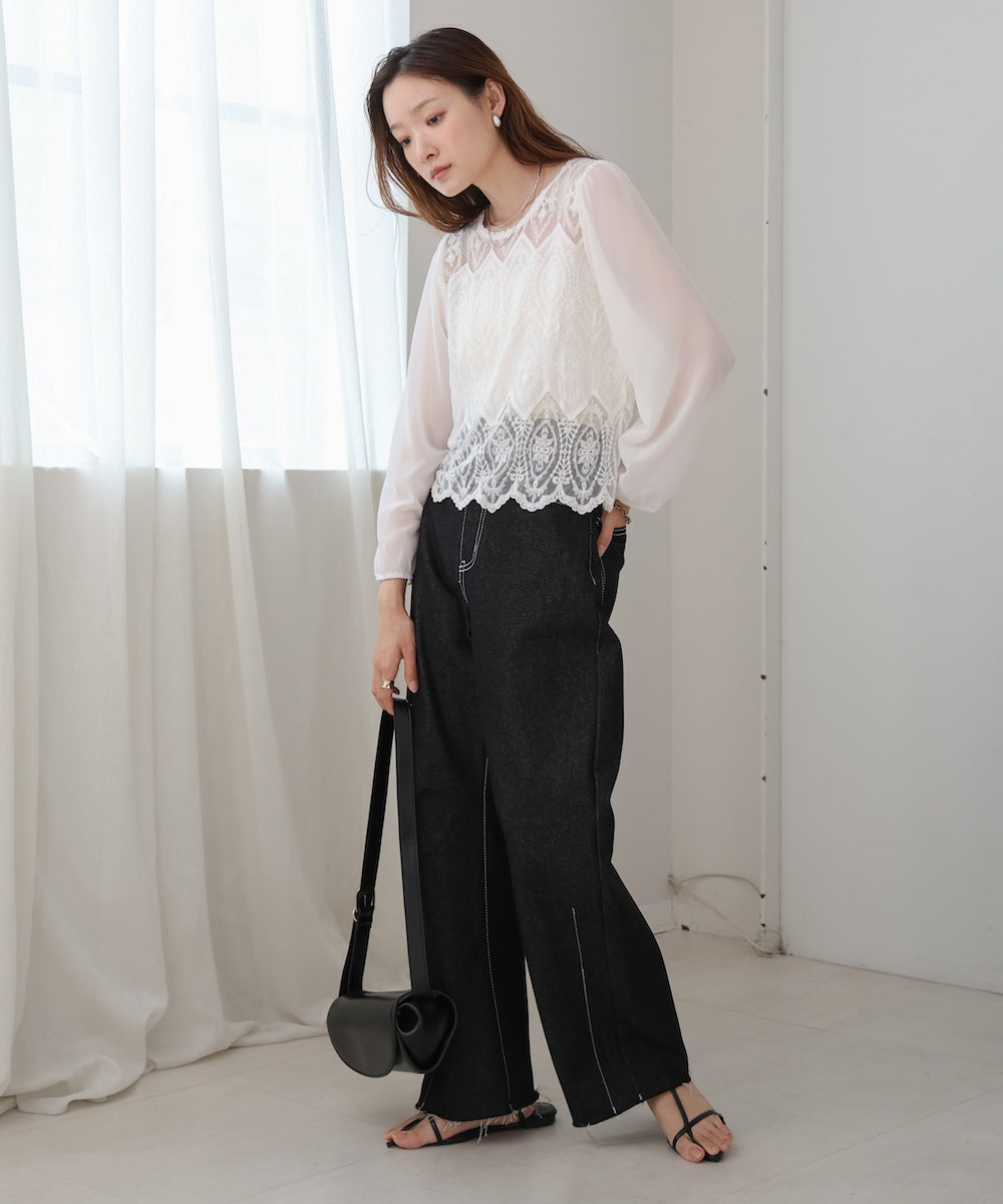 cotton lace chiffon switching tops