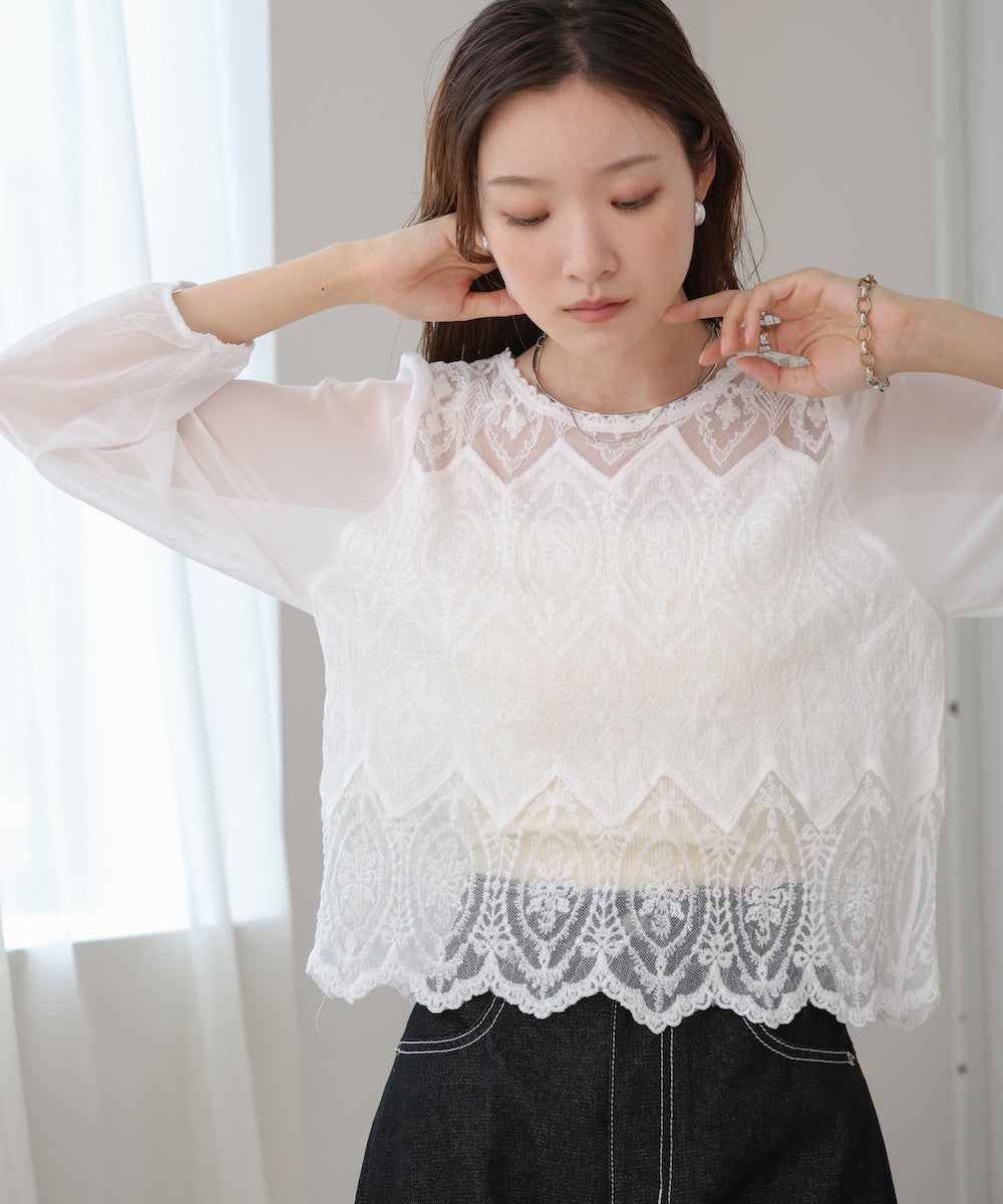 cotton lace chiffon switching tops