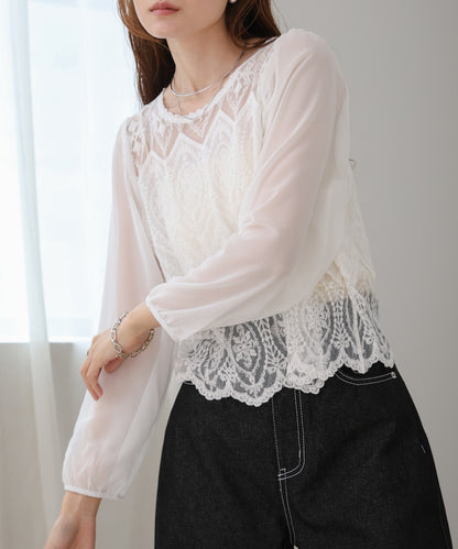 cotton lace chiffon switching tops