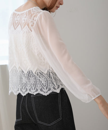 cotton lace chiffon switching tops