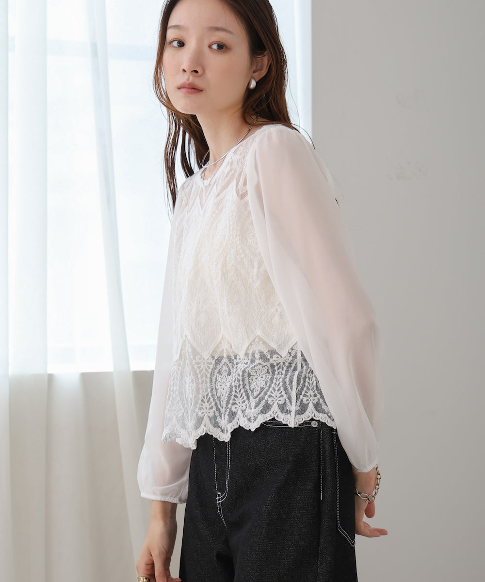 cotton lace chiffon switching tops