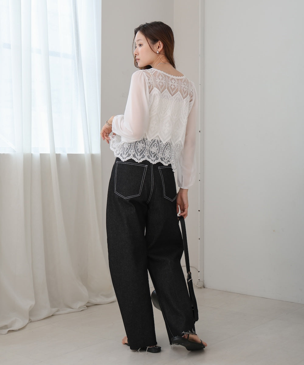 cotton lace chiffon switching tops