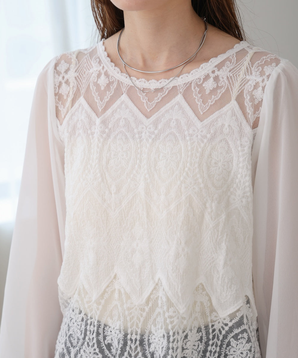 cotton lace chiffon switching tops