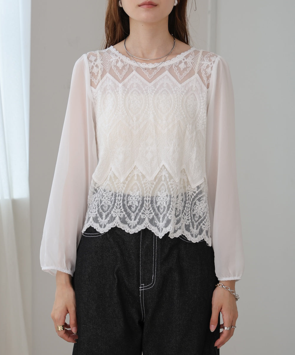 cotton lace chiffon switching tops