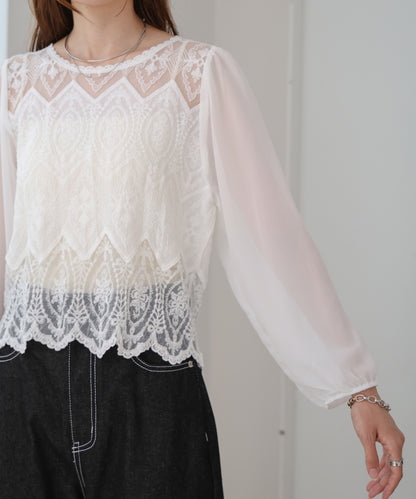 cotton lace chiffon switching tops