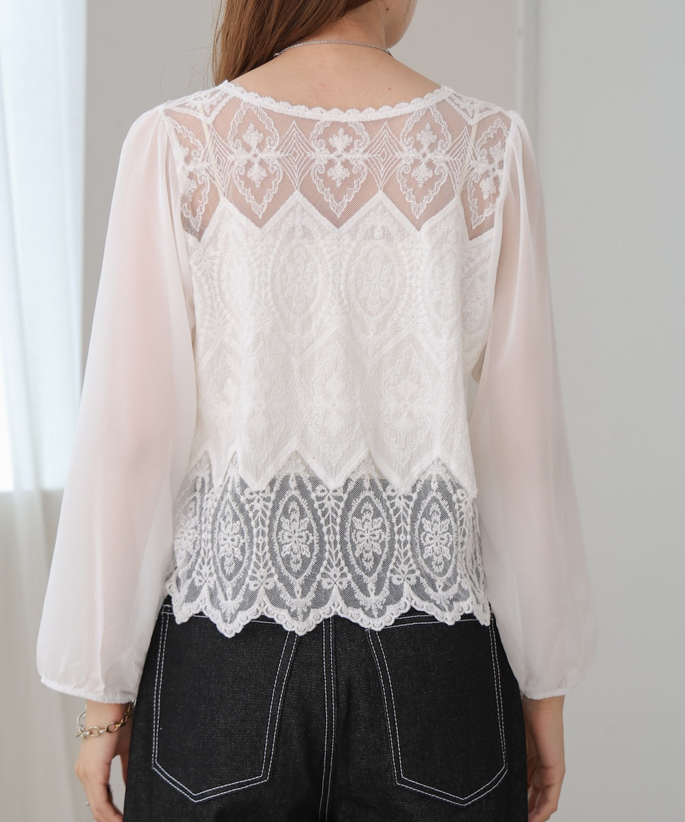 cotton lace chiffon switching tops