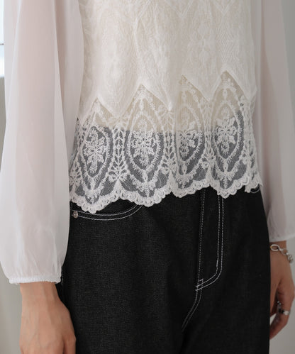 cotton lace chiffon switching tops