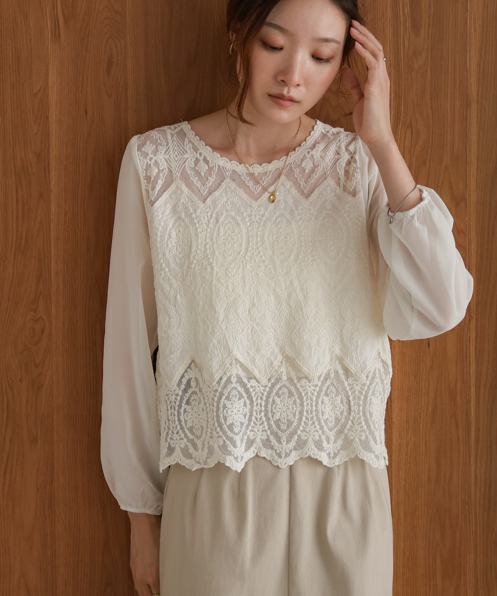 cotton lace chiffon switching tops