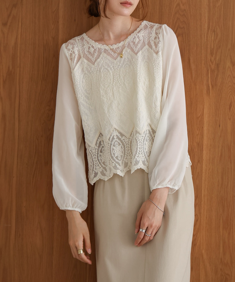 cotton lace chiffon switching tops