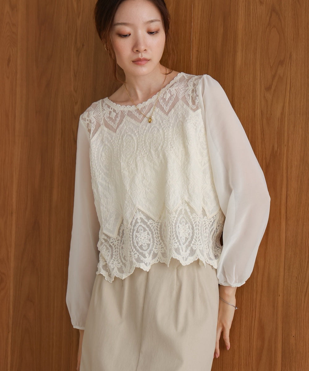 cotton lace chiffon switching tops