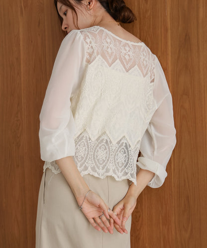 cotton lace chiffon switching tops