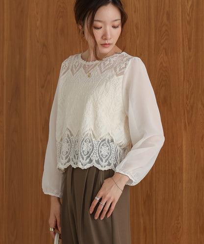 cotton lace chiffon switching tops