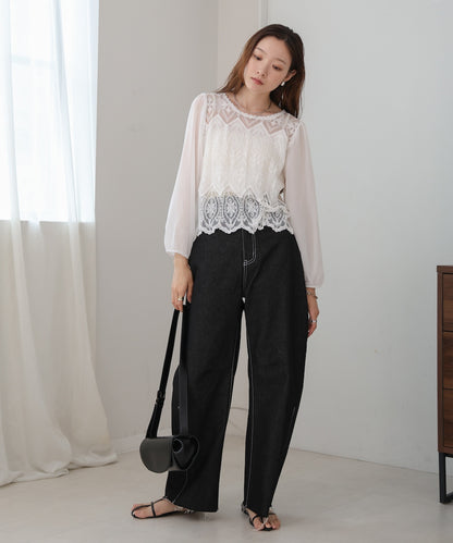 cotton lace chiffon switching tops