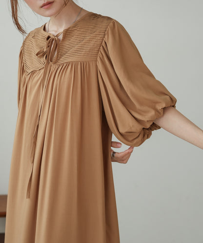 balloon sleeve front ribbon dress