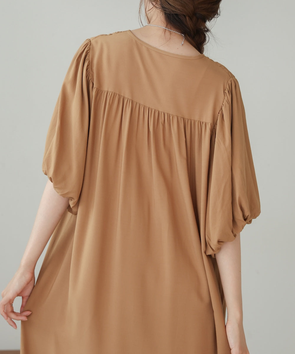 balloon sleeve front ribbon dress