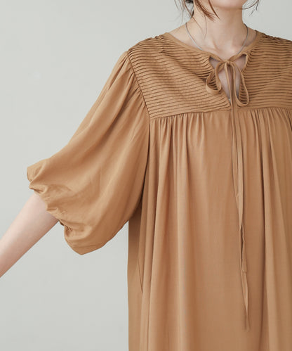 balloon sleeve front ribbon dress