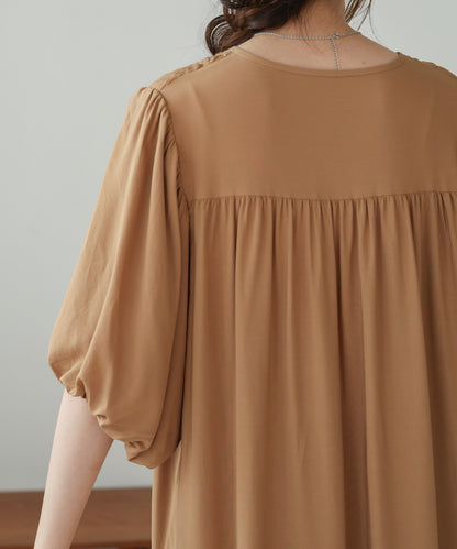 balloon sleeve front ribbon dress