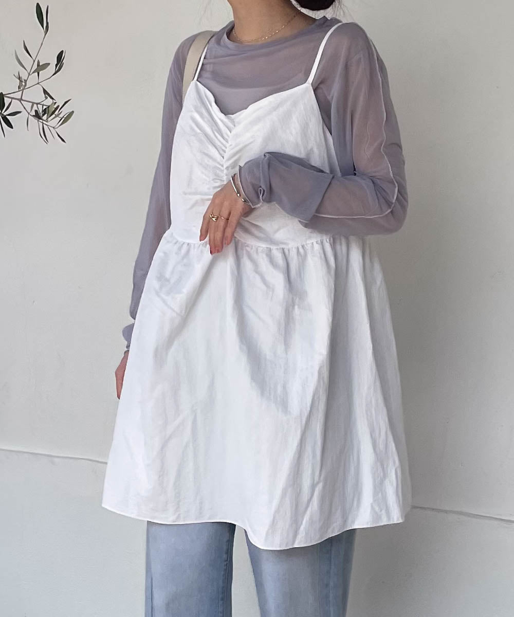 gathered cami mini dress