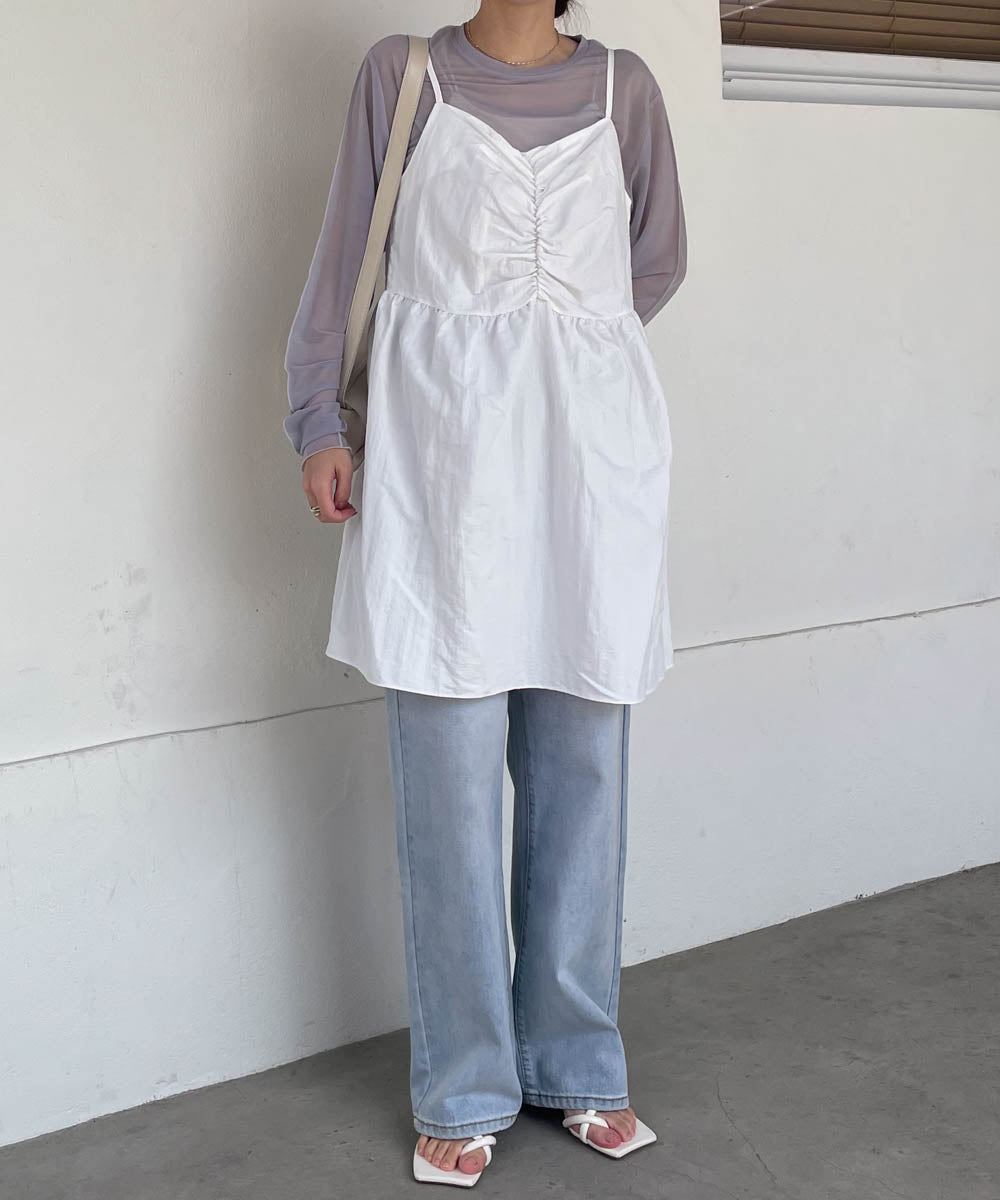 gathered cami mini dress