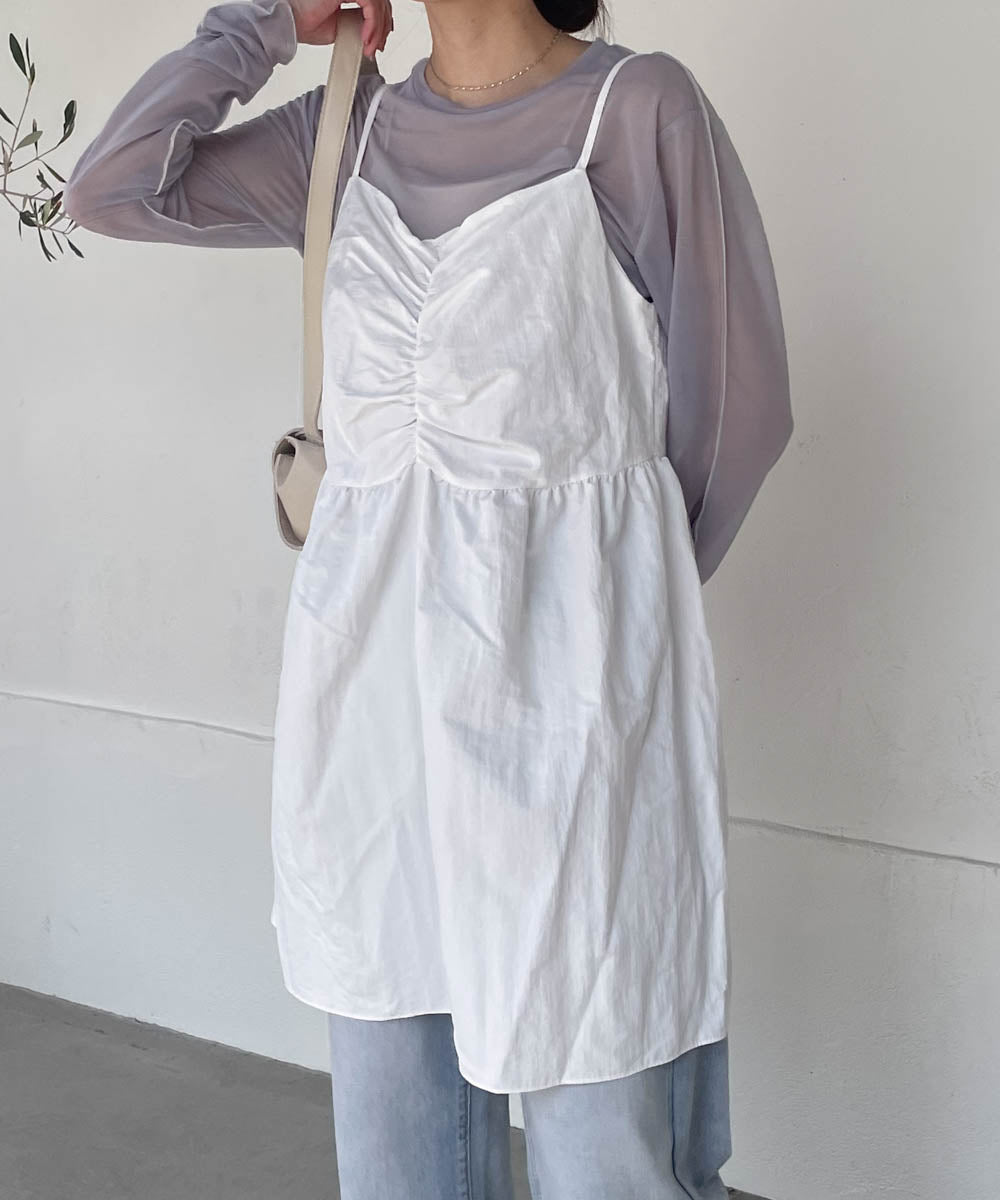 gathered cami mini dress