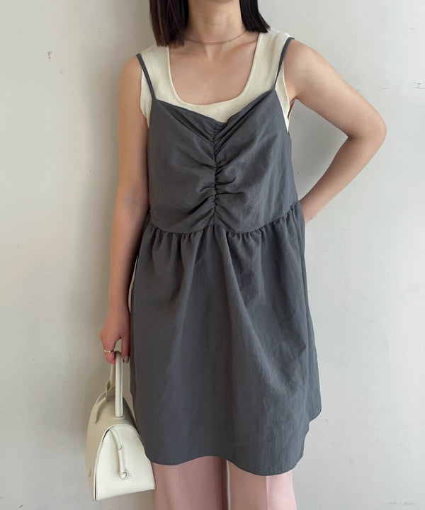 gathered cami mini dress