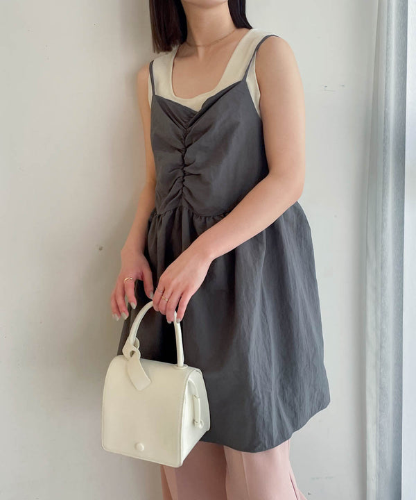 gathered cami mini dress
