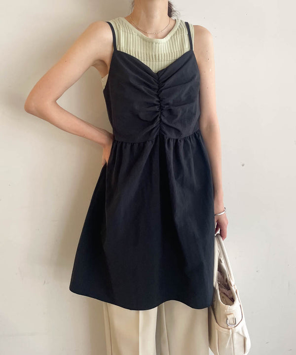 gathered cami mini dress