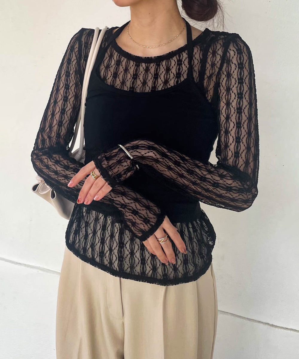 ｈalter neck cami + lace tops