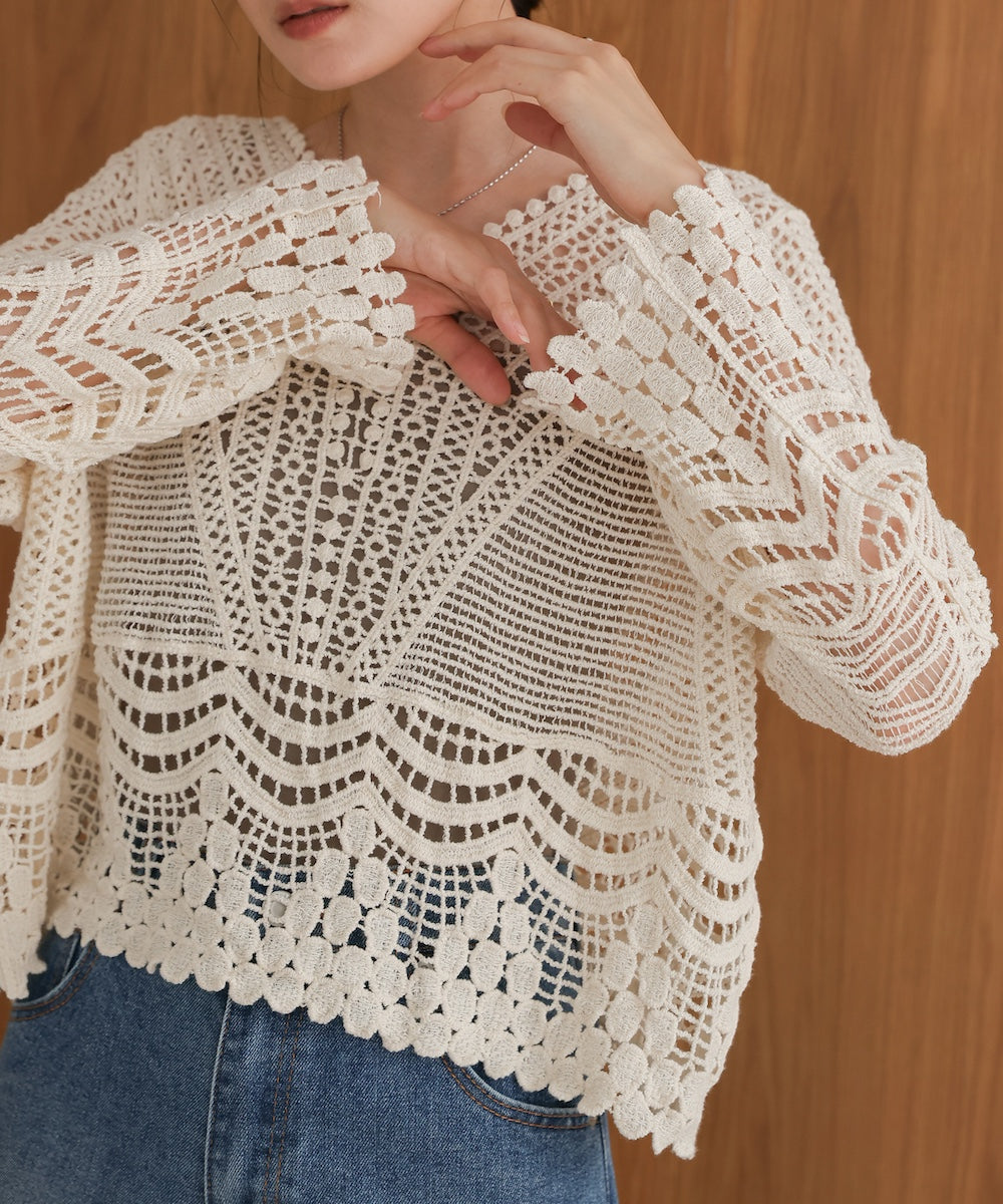 crochet V-neck knit top