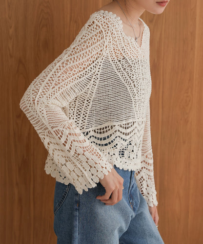 crochet V-neck knit top