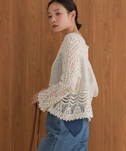 crochet V-neck knit top