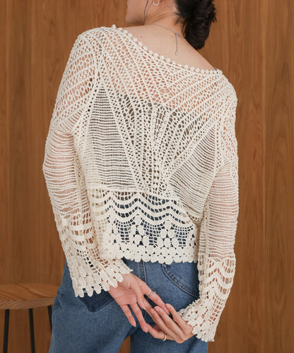 crochet V-neck knit top