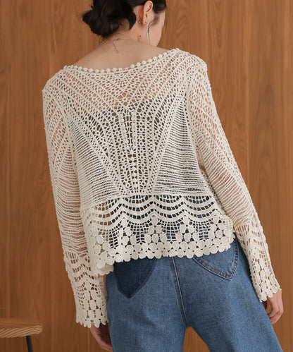 crochet V-neck knit top